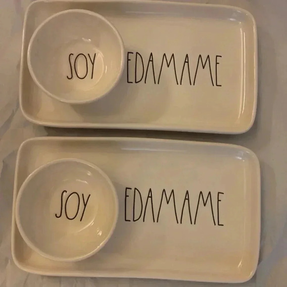 Rae Dunn Edamame Soy Tray Set HTF (2) - Picture 1 of 6